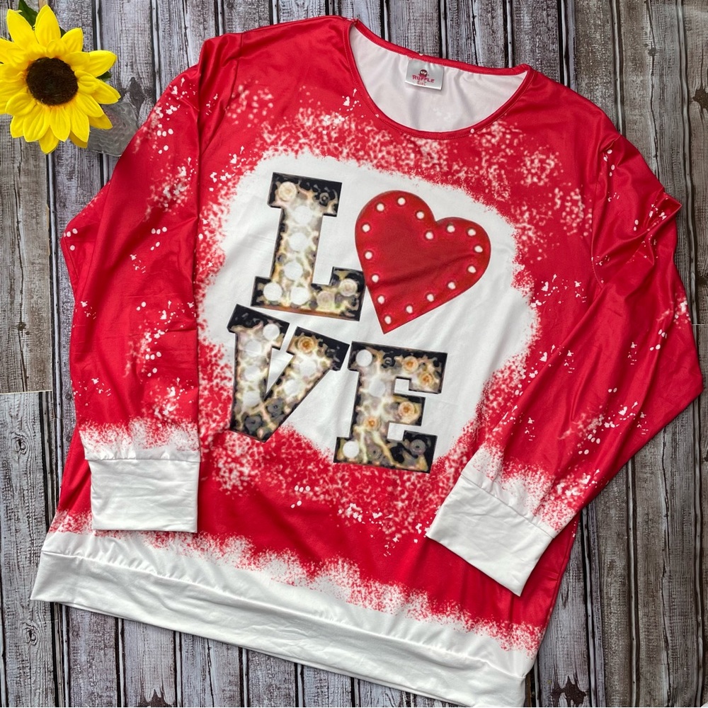 Ruffle Girl red and white Love Valentine top size 2XL